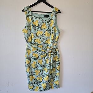 STELLA & JULIE Elegant Lemon Print Midi Dress - Mint and Yellow Size 20W